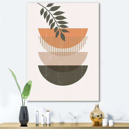 Designart - Abstract Geometrical Sun and Moon With Leaf II